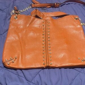 Elegant Orange Studded Shoulder Bag